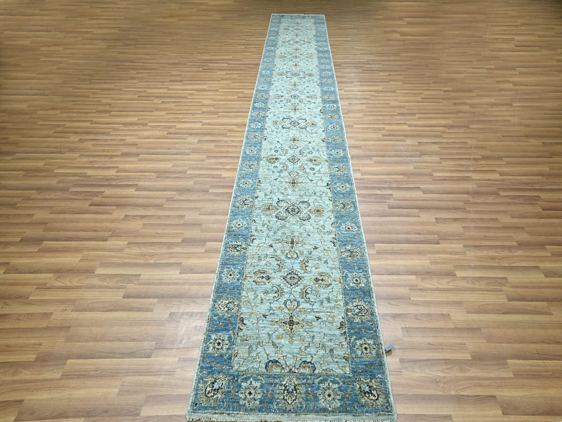 Agra Oushak / Peshawar hand-knotted wool runner in Blue, 2'8" x 16'1", SKU O076128