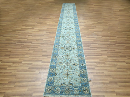 Agra Oushak / Peshawar hand-knotted wool runner in Blue, 2'8" x 16'1", SKU O076128