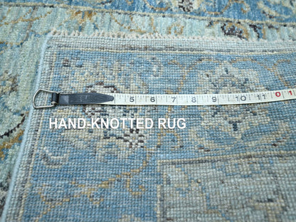 Agra Oushak / Peshawar hand-knotted wool runner in Blue, 2'8" x 16'1", SKU O076128