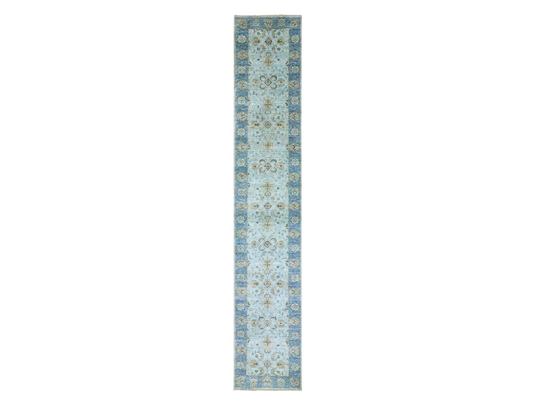 Agra Oushak / Peshawar hand-knotted wool runner in Blue, 2'6" x 14'0", SKU O076129