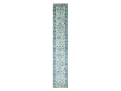 Agra Oushak / Peshawar hand-knotted wool runner in Blue, 2'6" x 14'0", SKU O076129
