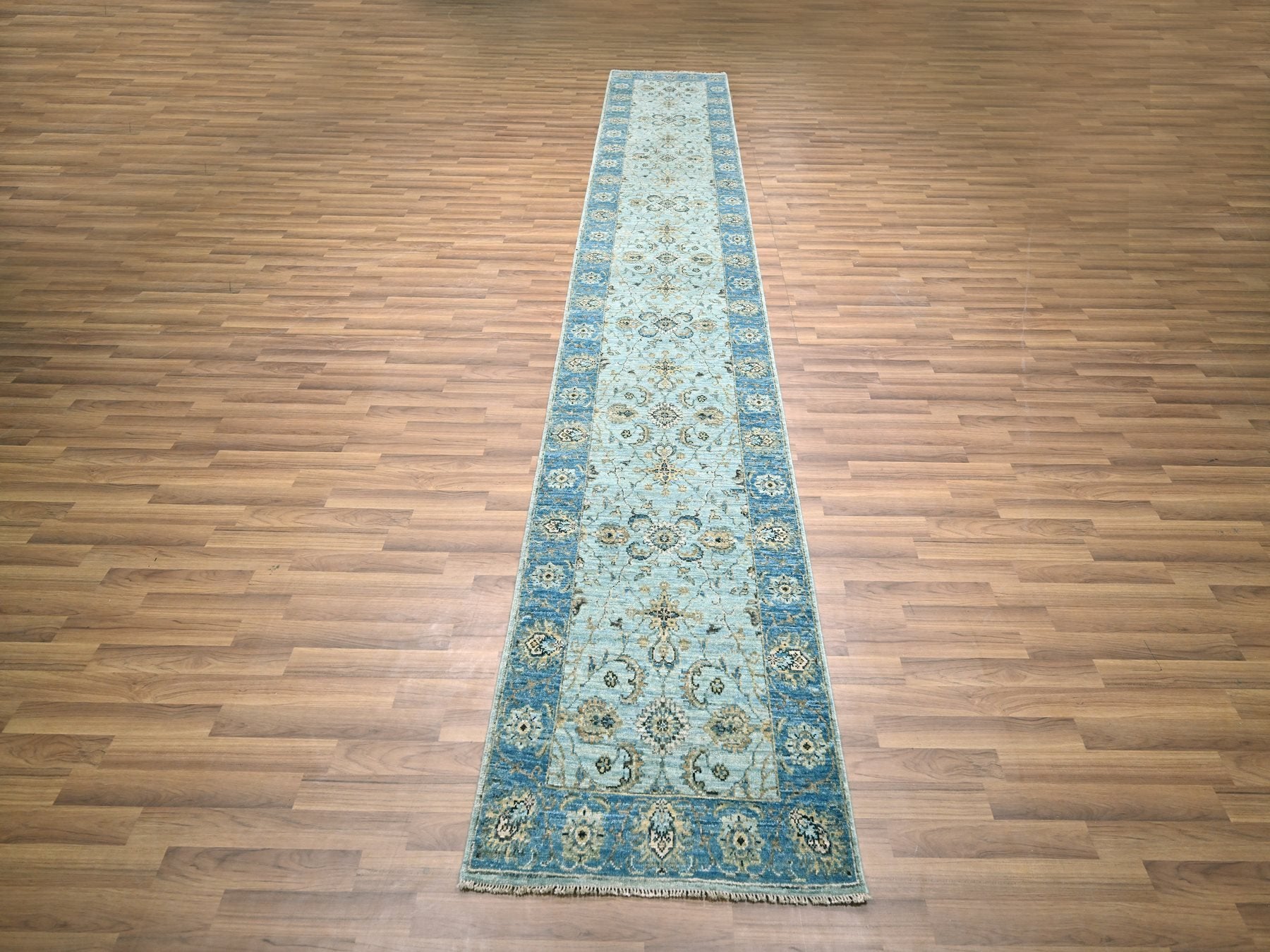Agra Oushak / Peshawar hand-knotted wool runner in Blue, 2'6" x 14'0", SKU O076129