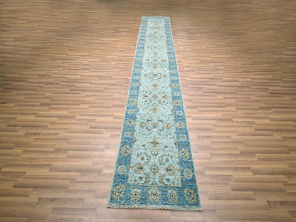 Agra Oushak / Peshawar hand-knotted wool runner in Blue, 2'6" x 14'0", SKU O076129