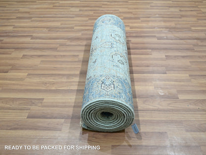 Agra Oushak / Peshawar hand-knotted wool runner in Blue, 2'6" x 14'0", SKU O076129