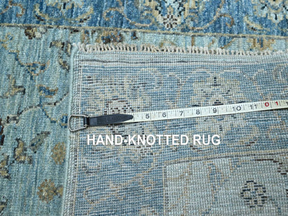 Blue 2'6" x 14'0" Oushak And Peshawar Hand knotted Wool Rug - Sku: O076129
