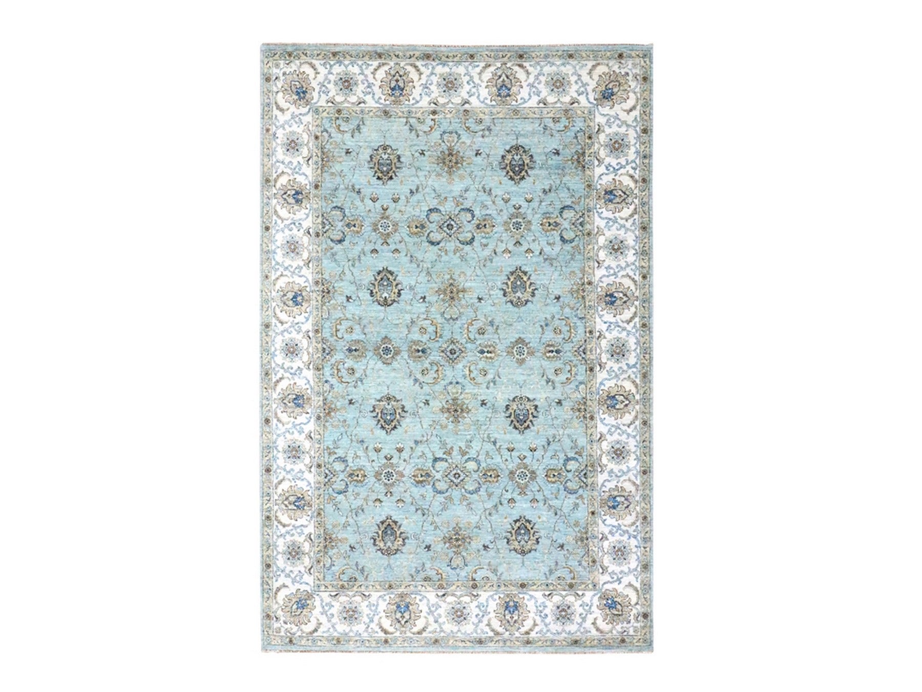 Agra Oushak / Peshawar hand-knotted wool rug in Blue, 5'11" x 9'1", SKU O076137