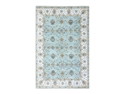 Blue 5'11" x 9'1" Oushak And Peshawar Hand knotted Wool Rug - Sku: O076137