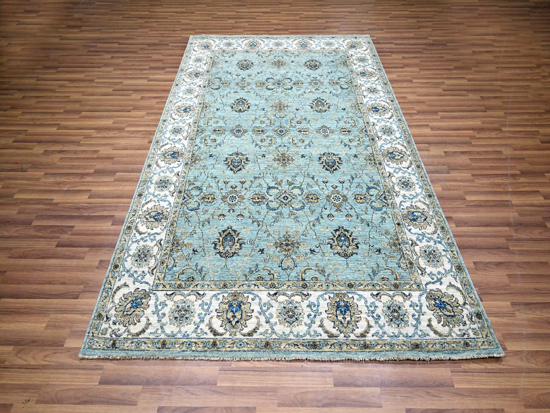 Agra Oushak / Peshawar hand-knotted wool rug in Blue, 5'11" x 9'1", SKU O076137