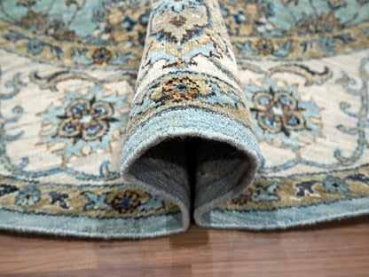 Blue 7'0" x 7'0" Oushak And Peshawar Hand knotted Wool Rug - Sku: O076138