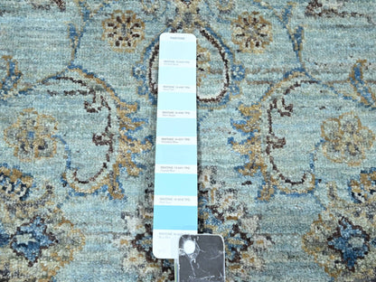 Blue 7'1" x 7'1" Oushak And Peshawar Hand knotted Wool Rug - Sku: O076144