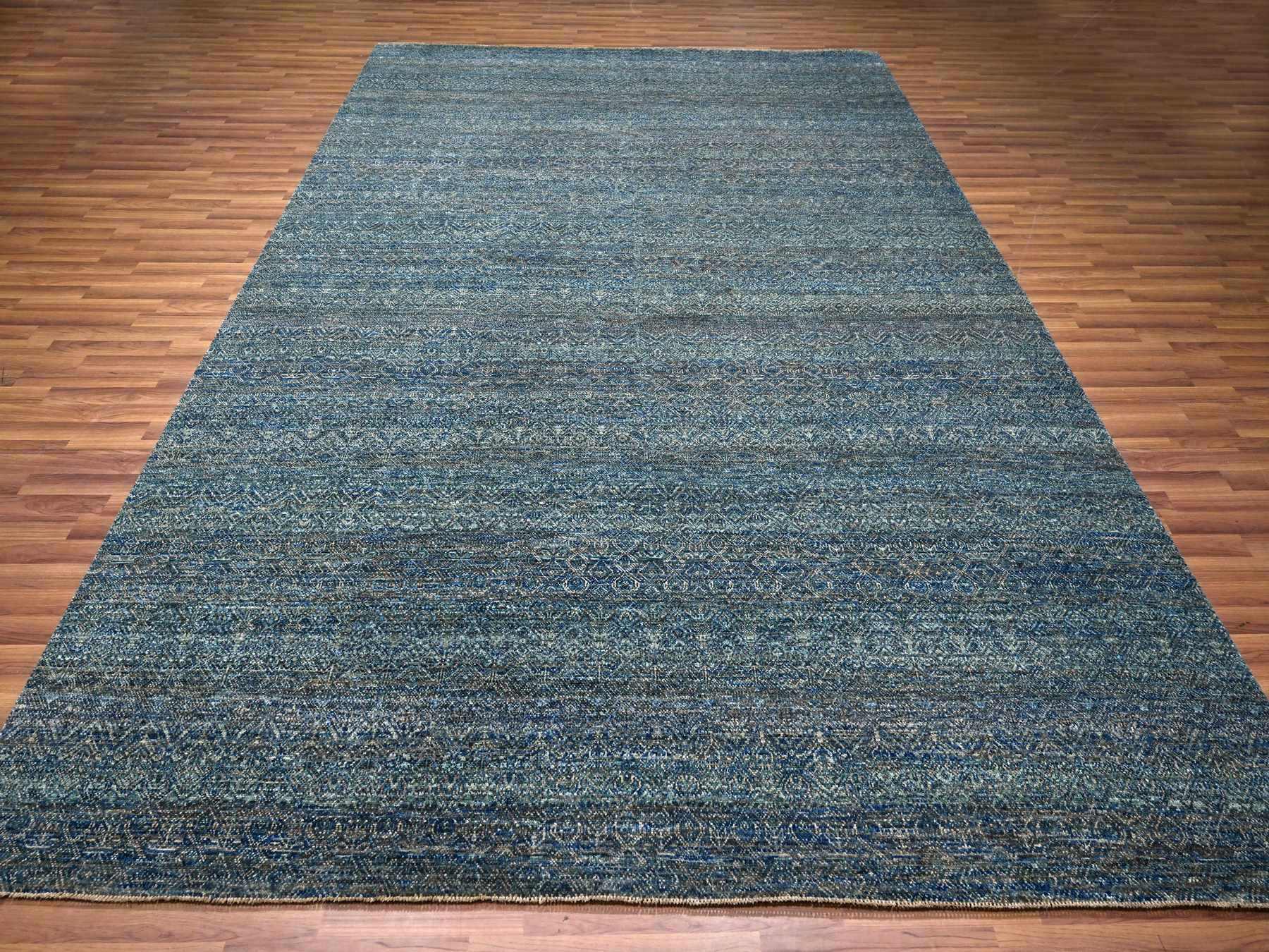 Modern / Contemporary hand-knotted wool rug in Blue, 9'0" x 12'1", SKU O076148
