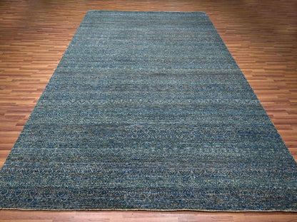 Modern / Contemporary hand-knotted wool rug in Blue, 9'0" x 12'1", SKU O076148