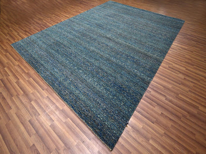 Modern / Contemporary hand-knotted wool rug in Blue, 9'0" x 12'1", SKU O076148