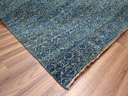 Modern / Contemporary hand-knotted wool rug in Blue, 9'0" x 12'1", SKU O076148