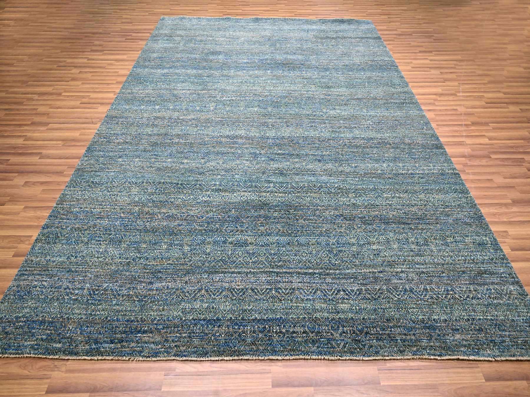 Modern / Contemporary hand-knotted wool rug in Blue, 9'0" x 11'10", SKU O076149
