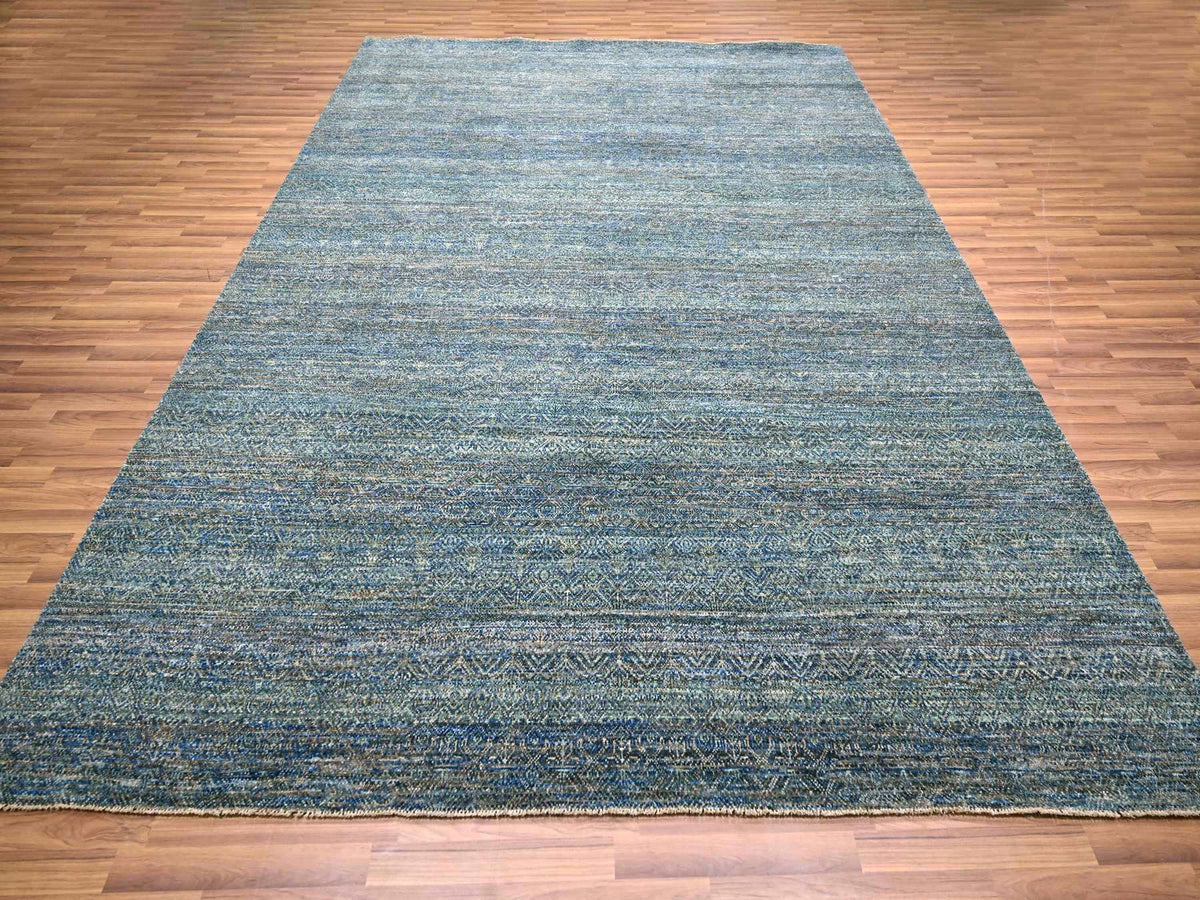 Modern / Contemporary hand-knotted wool rug in Blue, 9'0" x 11'10", SKU O076149