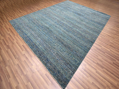 Modern / Contemporary hand-knotted wool rug in Blue, 9'0" x 11'10", SKU O076149