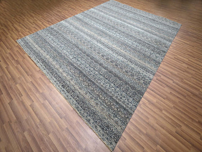 Grey 9'1" x 12'1" Modern / Contemporary Hand knotted Wool Rug - Sku: O076150