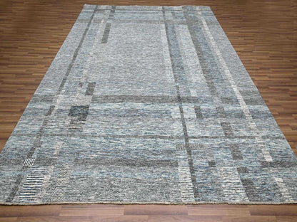 Blue 9'0" x 12'1" Modern and Contemporary Hand knotted Wool Rug - Sku: O076152