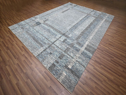 Blue 9'0" x 12'1" Modern and Contemporary Hand knotted Wool Rug - Sku: O076152