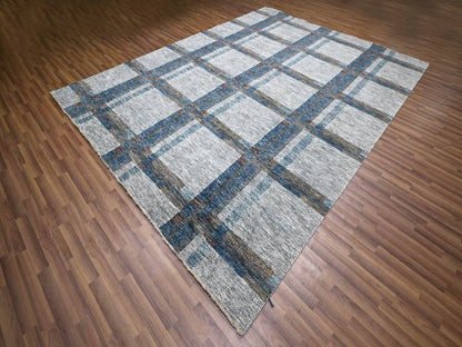 Ivory 9'0" x 12'1" Modern and Contemporary Hand knotted Wool Rug - Sku: O076153