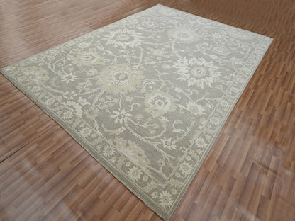 Grey 9'1" x 12'3" Oushak And Peshawar Hand knotted Wool Rug - Sku: O076163