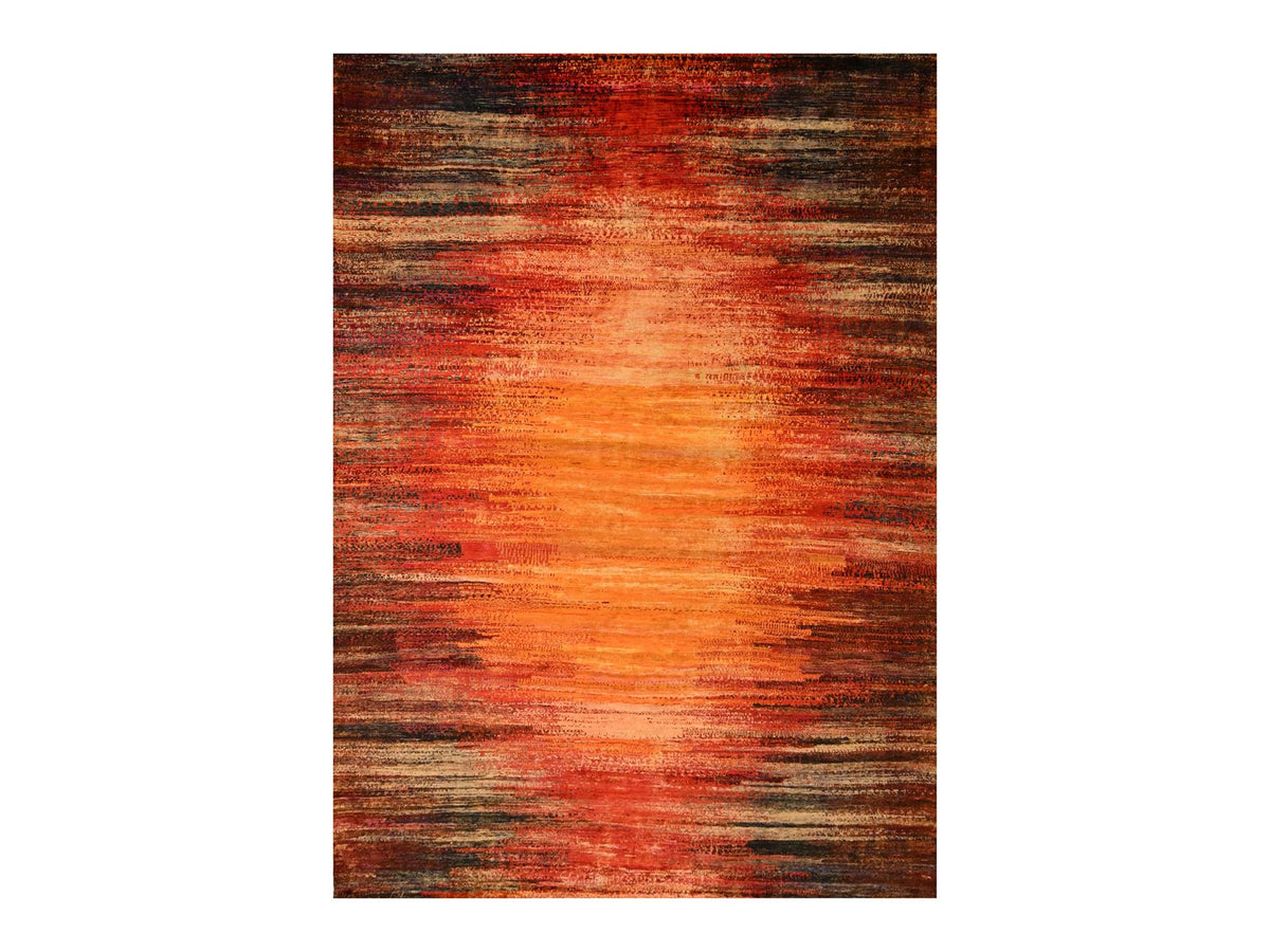 Modern / Contemporary hand-knotted sari silk rug in Yellow, 9'10" x 14'1" — SKU O076172