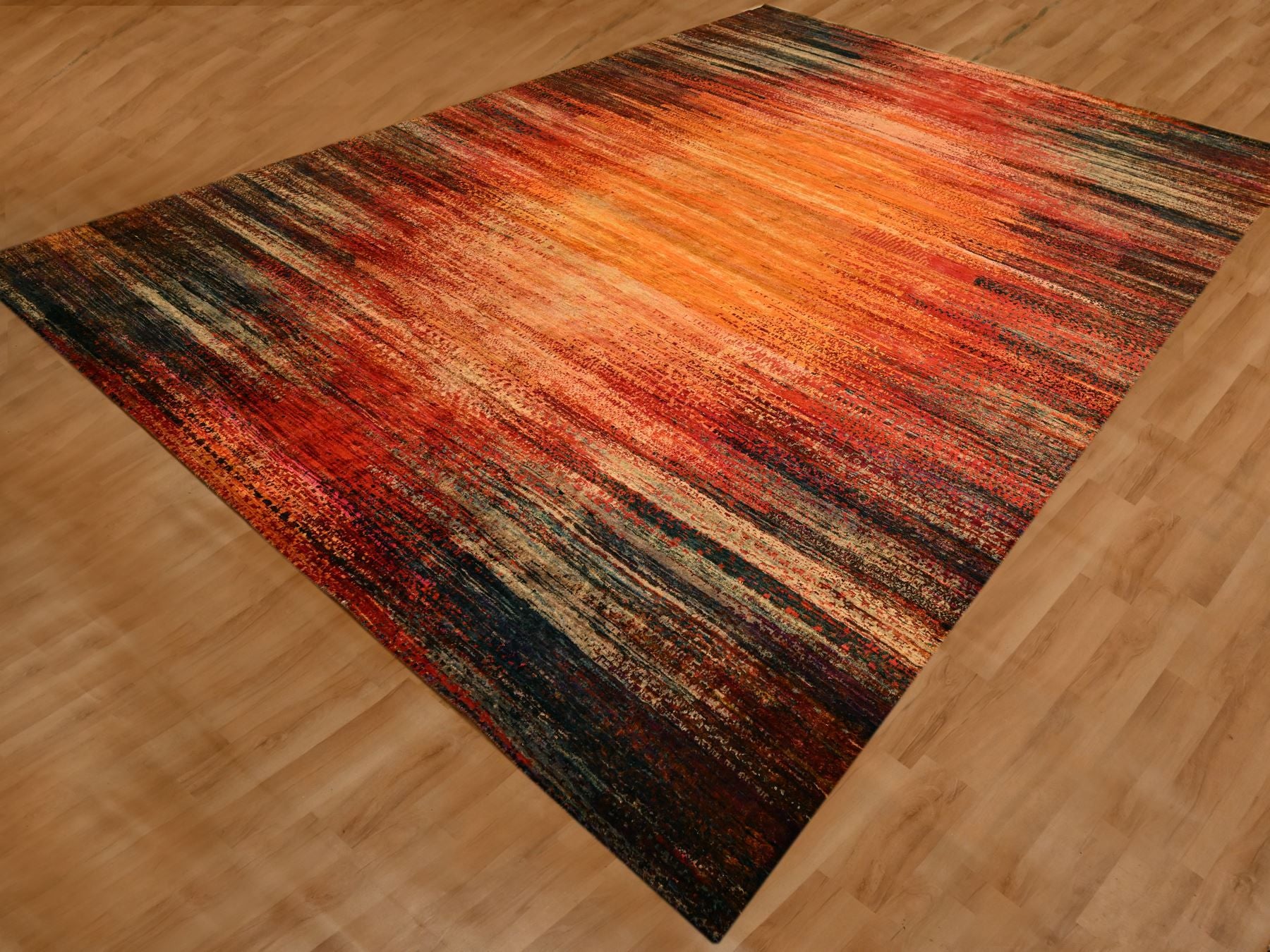 Modern / Contemporary hand-knotted sari silk rug in Yellow, 9'10" x 14'1" — SKU O076172 (view 3)