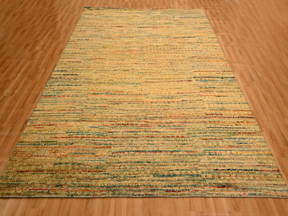 Modern / Contemporary hand-knotted wool/sari silk rug in Yellow, 8' x 10'3" — SKU O076190 (view 2)