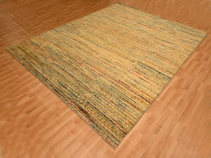 Modern / Contemporary hand-knotted wool/sari silk rug in Yellow, 8' x 10'3" — SKU O076190 (view 3)