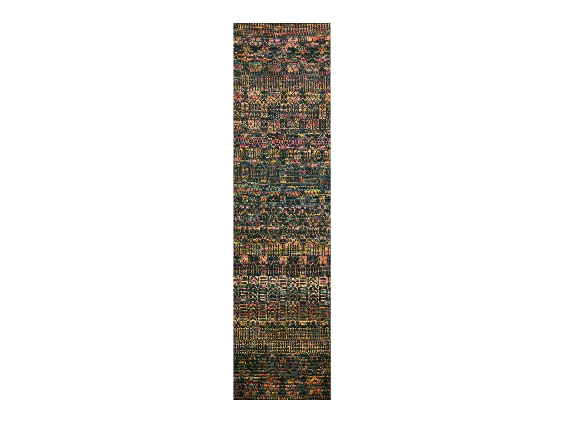 Black 2'6" x 10'11" Modern and Contemporary Hand knotted Wool/Silk Rug - Sku: O076206