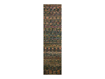 Black 2'6" x 10'11" Modern and Contemporary Hand knotted Wool/Silk Rug - Sku: O076206