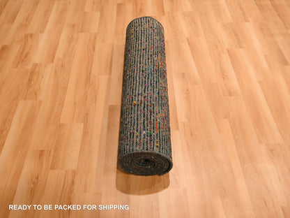 Black 2'6" x 10'11" Modern and Contemporary Hand knotted Wool/Silk Rug - Sku: O076206