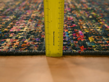 Black 2'6" x 10'11" Modern and Contemporary Hand knotted Wool/Silk Rug - Sku: O076206
