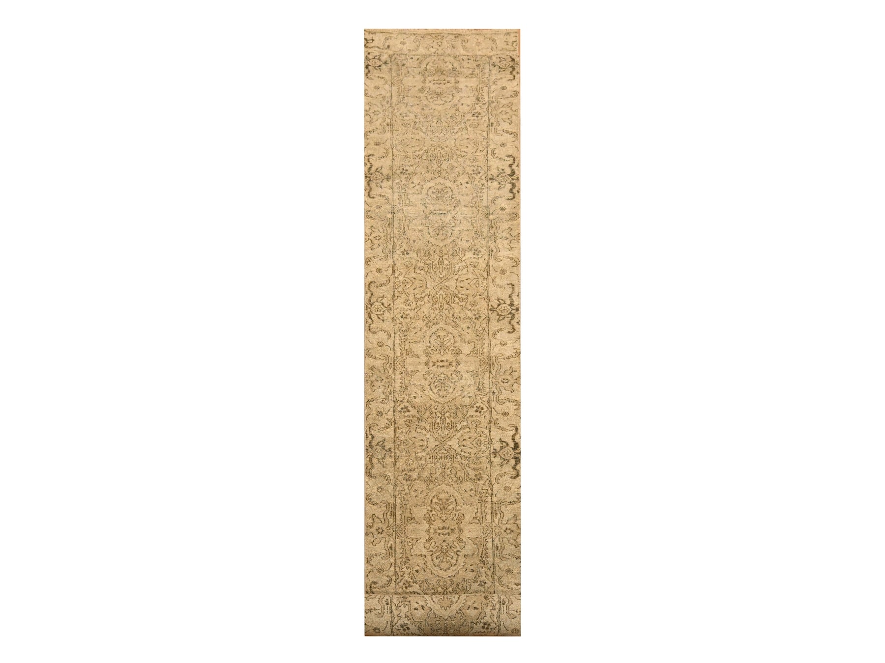 Brown 2'4" x 19'11" Vintage Hand knotted Wool Rug - Sku: O076207