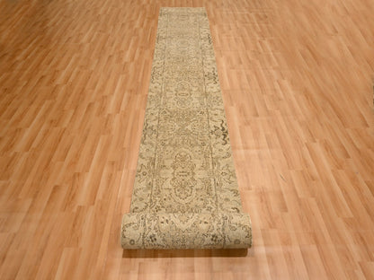 Brown 2'4" x 19'11" Vintage Hand knotted Wool Rug - Sku: O076207
