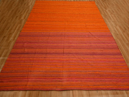 Kilim Modern / Contemporary hand-knotted wool/sari silk rug in Orange, 8' x 10'1" — SKU O076210 (view 2)