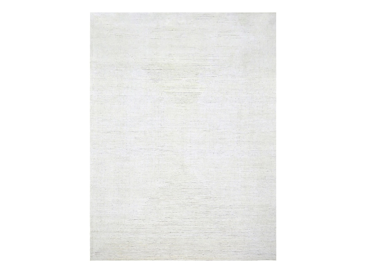 Modern / Contemporary hand-knotted wool rug in Ivory, 9' x 12' — SKU O076215