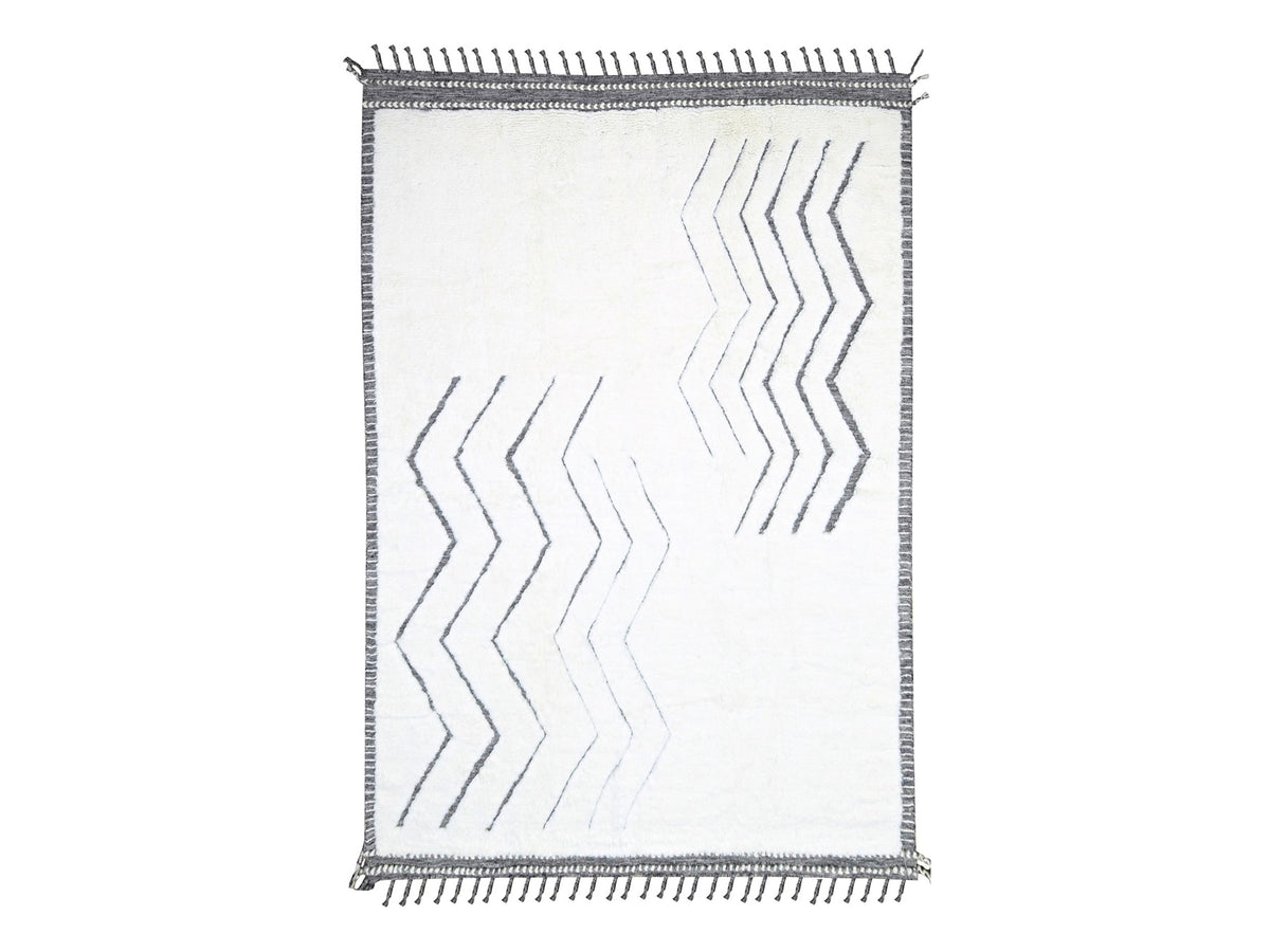 Modern / Contemporary hand-knotted wool rug in Ivory & Gray, 9'2" x 12'1" — SKU O076222