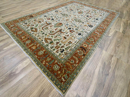 Ivory 9'11" x 14'3" Heriz Hand knotted Wool Rug - Sku: O076223