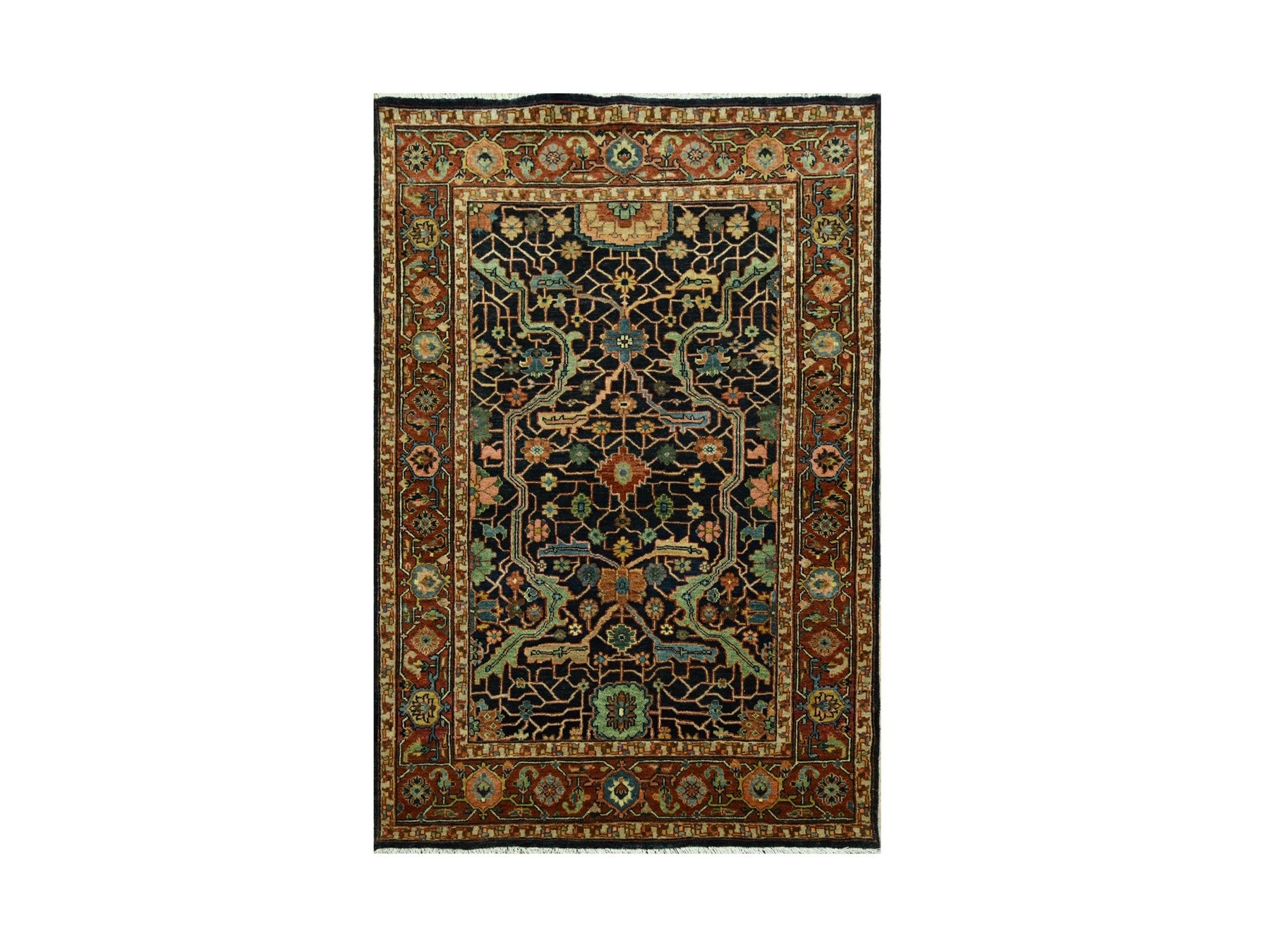 Heriz Heriz hand-knotted wool rug in Blue & Rust, 4'1" x 5'11" — SKU O076231