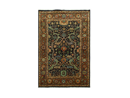 Blue 4'1" x 5'11" Heriz Hand knotted Wool Rug - Sku: O076231