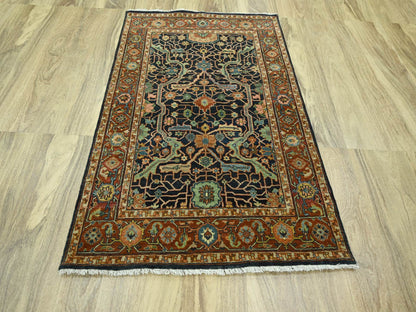 Blue 4'1" x 5'11" Heriz Hand knotted Wool Rug - Sku: O076231