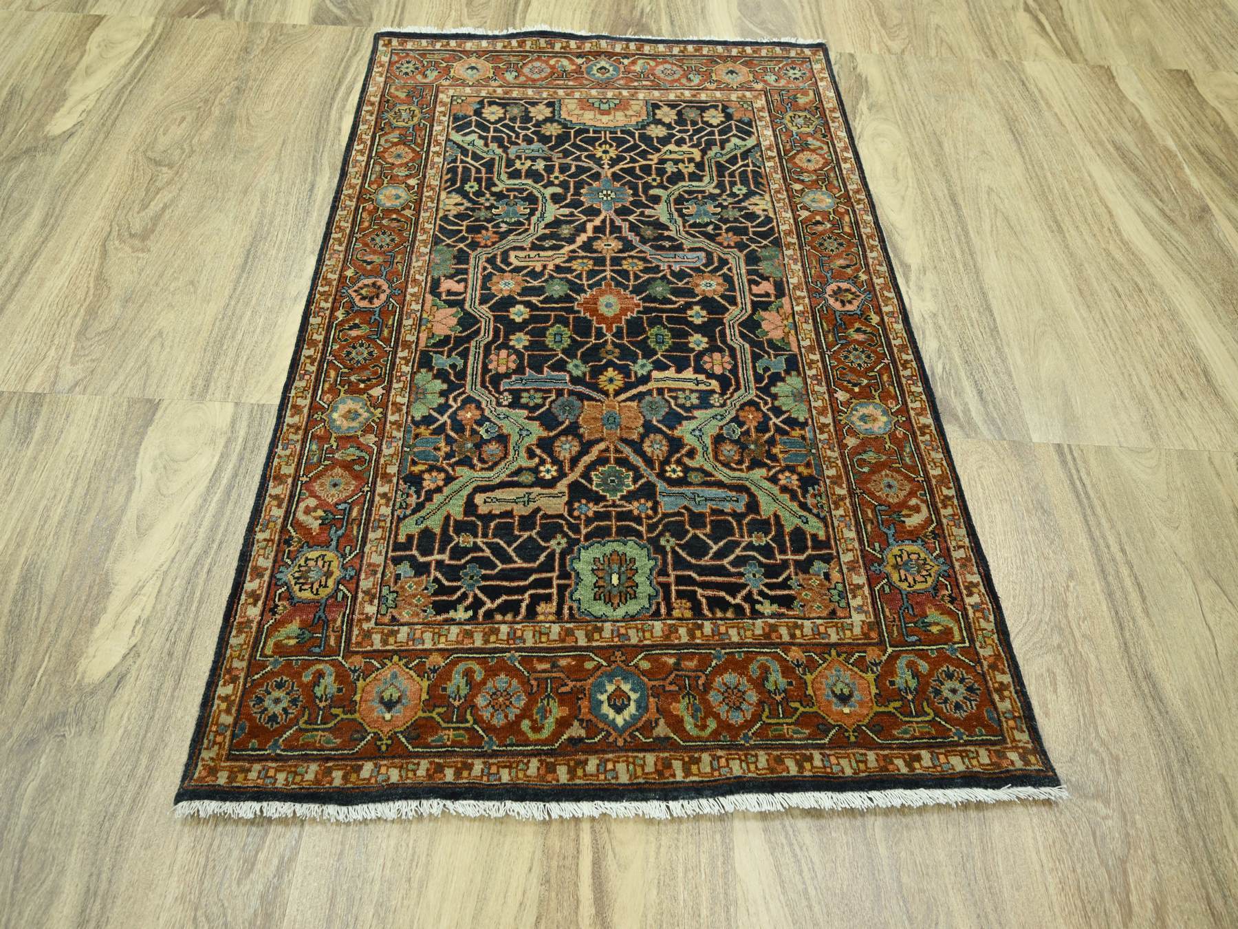 Heriz Heriz hand-knotted wool rug in Blue & Rust, 4'1" x 5'11" — SKU O076231 (view 2)