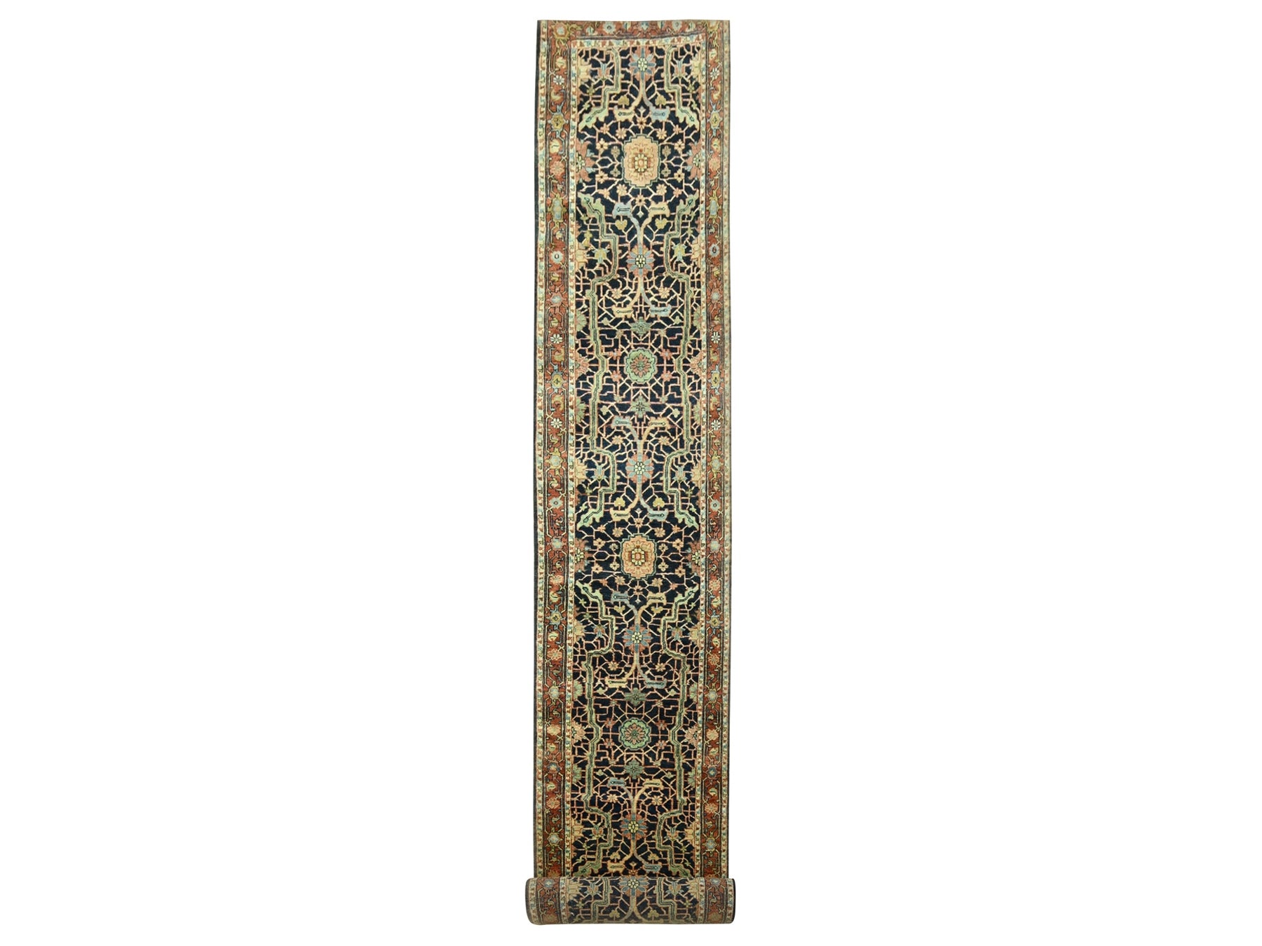 Heriz Heriz hand-knotted wool runner in Blue & Rust, 2'6" x 18' — SKU O076233