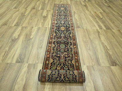 Blue 2'6" x 18'0" Heriz Hand knotted Wool Rug - Sku: O076233