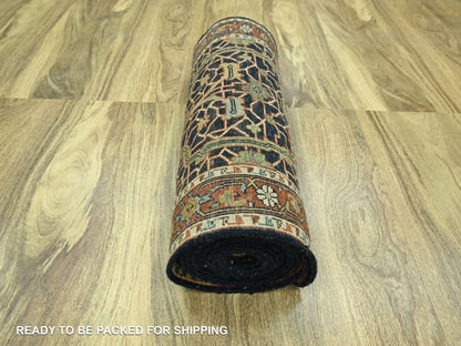 Blue 2'6" x 18'0" Heriz Hand knotted Wool Rug - Sku: O076233