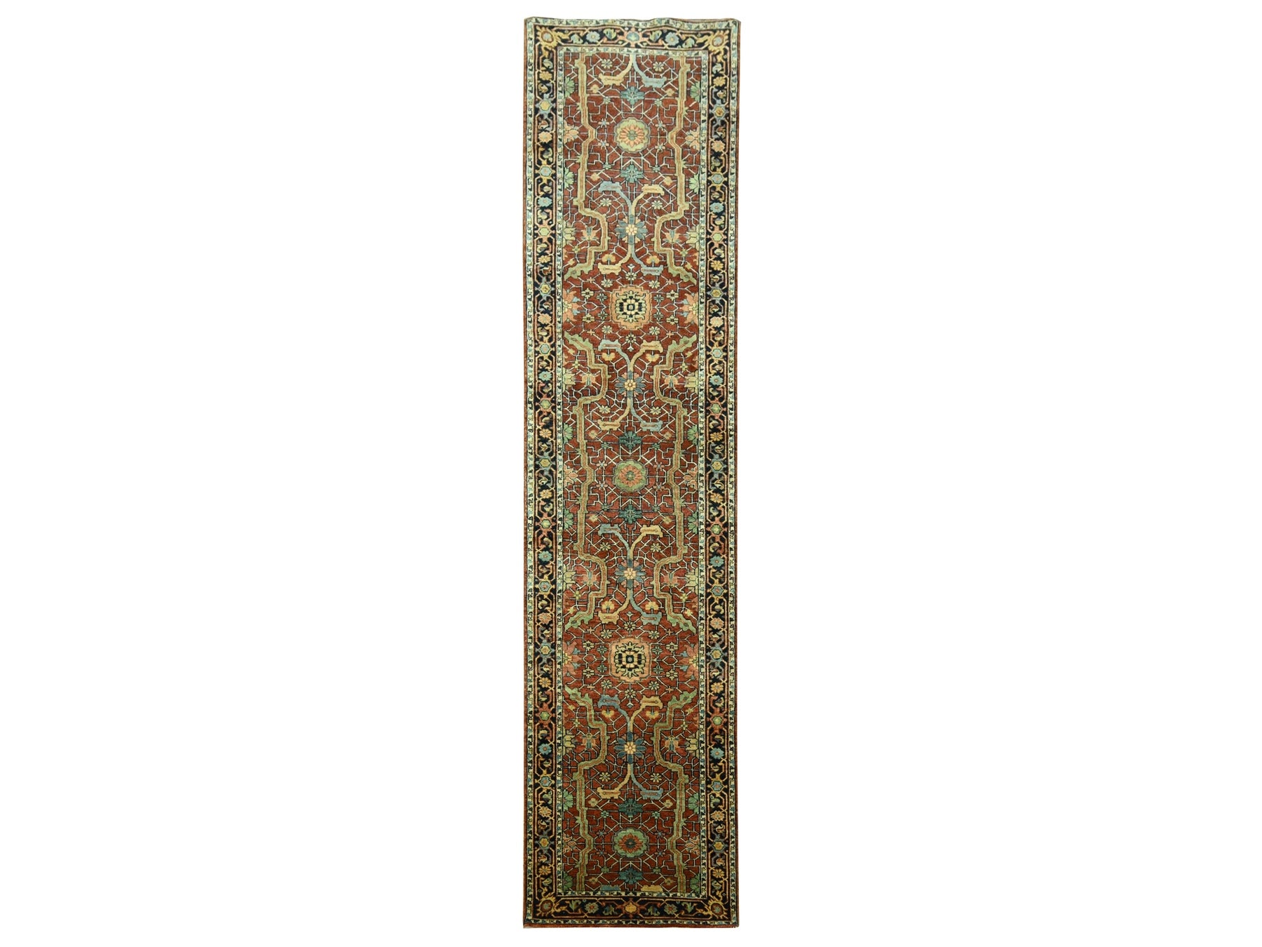 Heriz Heriz hand-knotted wool runner in Red & Midnight Blue, 2'6" x 12' — SKU O076234