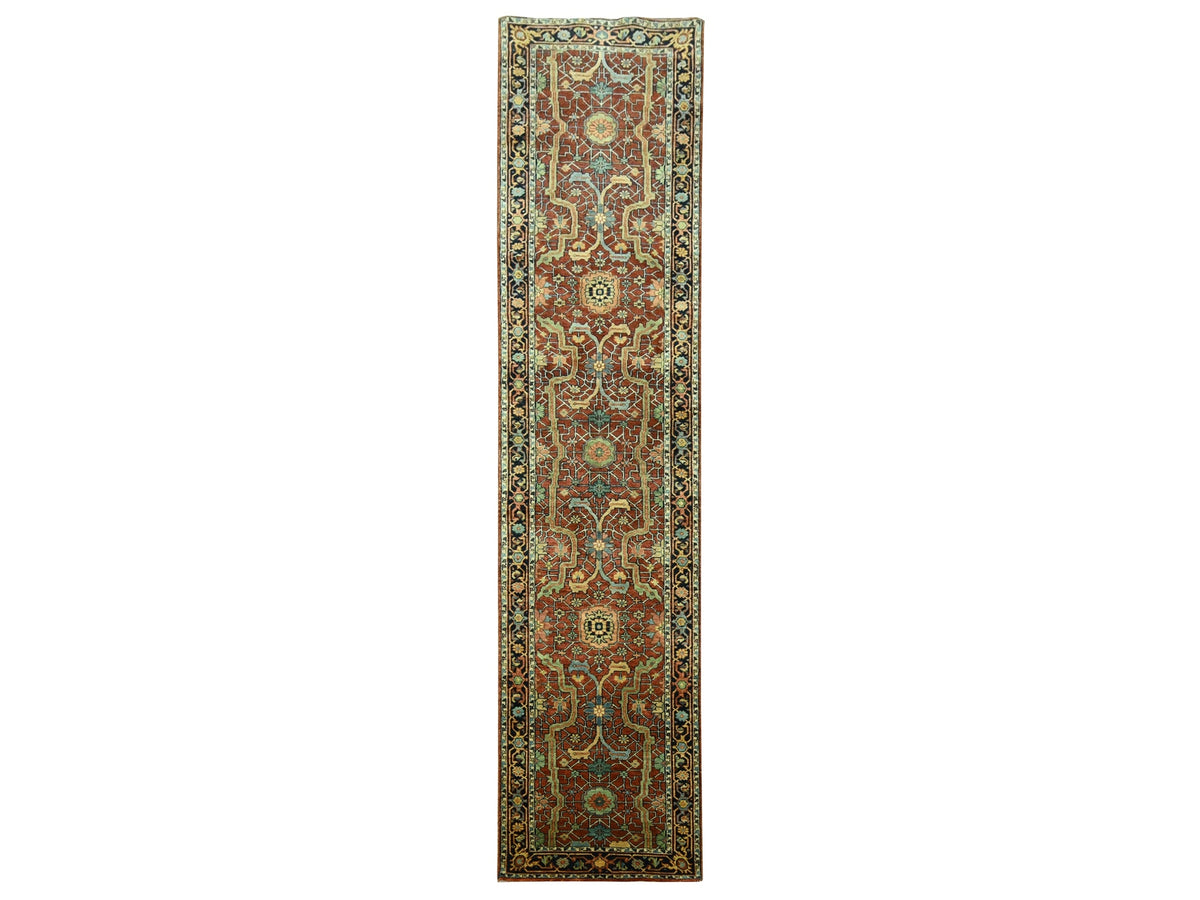 Heriz Heriz hand-knotted wool runner in Red & Midnight Blue, 2'6" x 12' — SKU O076234