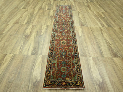 Red 2'6" x 12'0" Traditional Hand knotted Wool Rug - Sku: O076234